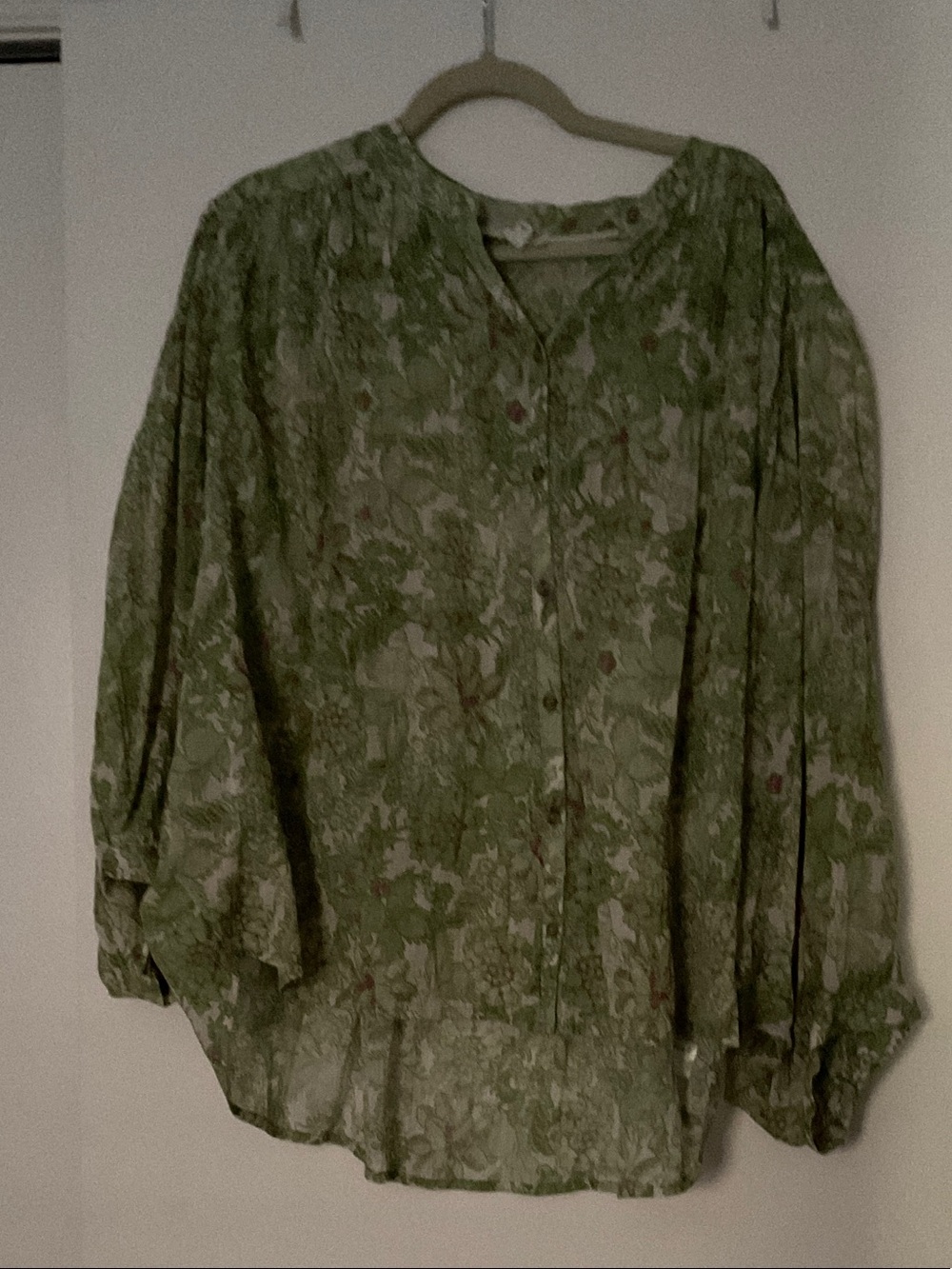 Pilcro Green Floral Button-Front Blouse